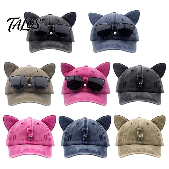 Cat Ear Trucker Hat Hat, Baseball Cap with Detachable Sunglasses, Funny Aviator Style Adjustable Pilot for Outdoor Travel UV Protection Sun Sunglasses