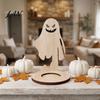Small Tealight Display Halloween Wooden Candle Holder, Silhouette Ghost/Bat/Scarecrow/Bat Ghost Decor Holder for Home Table Fireplace Black Cat Base