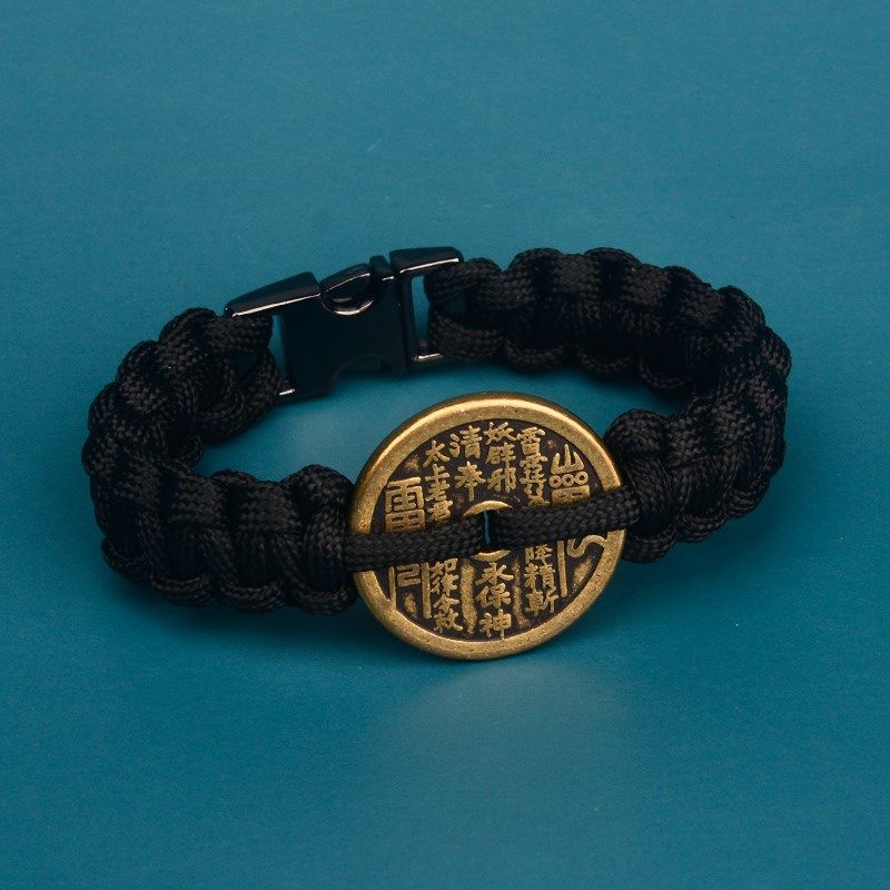 

Finished Product Pure Copper Mountain Ghost Spend Carrying Strap Hand Weaving Bracelet Life S Year Red Rope Chinese Retro Style 21CM Black