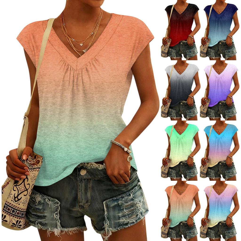 Women's Fashion V-neck Gradient Print Short Sleeve Top
