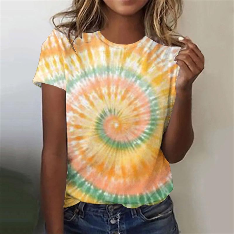 Dámské tričko Colorful Tie Dye Tričko s 3D potiskem Volný střih Pulovr s kulatým výstřihem Tričko s krátkým rukávem