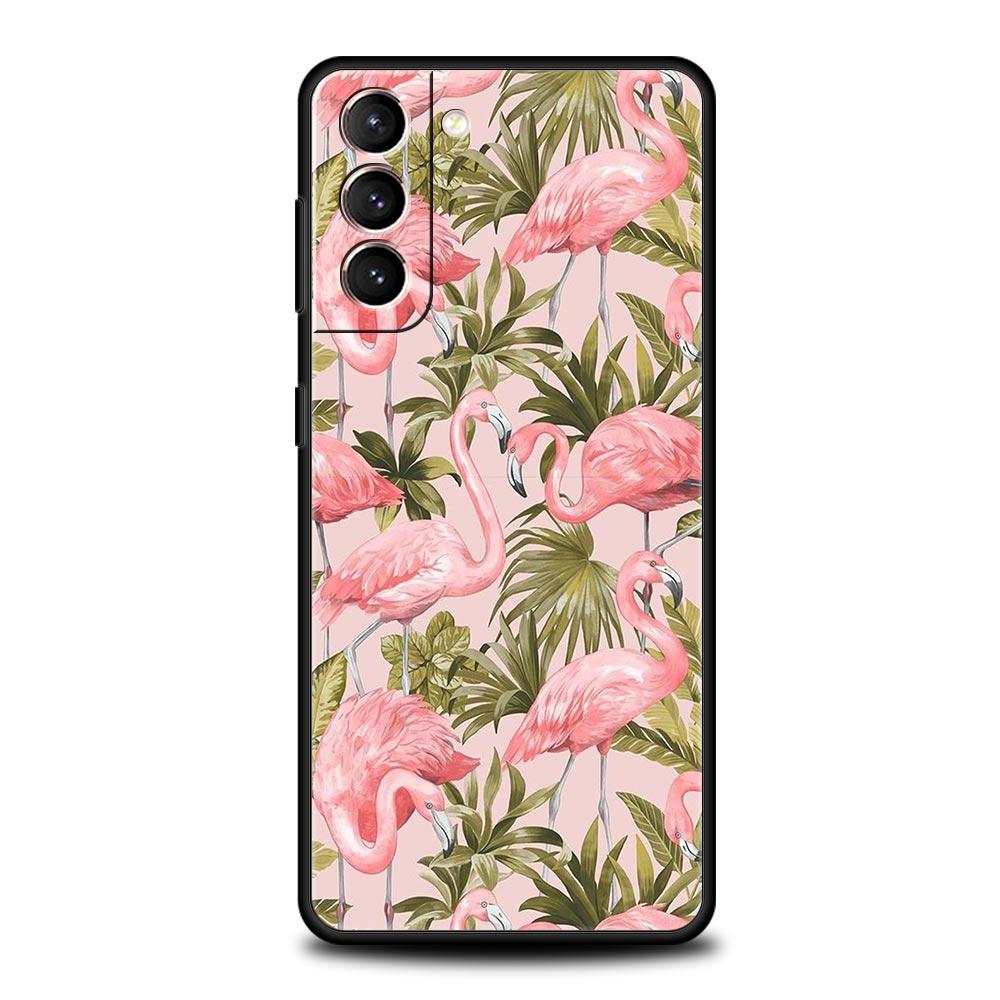 Phone Case For Samsung Galaxy S23 S22 Ultra S20 S21 FE 5G S10 S9 Plus S10E S8 Note 20 Silicone Black Cover Pink Red Flamingo