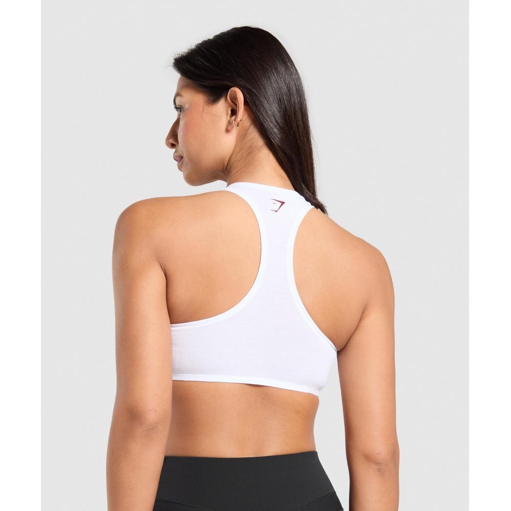 Gymshark Sutien sport din bumbac Lifestyle Club, alb, B2c4a Wb57