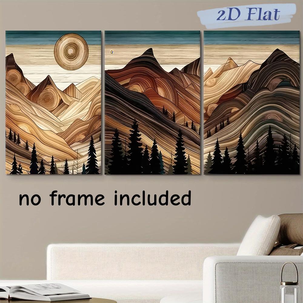 3-piece set of Nordic style natural wood texture mountain frameless canvas hanging painting modern minimalist living room decora