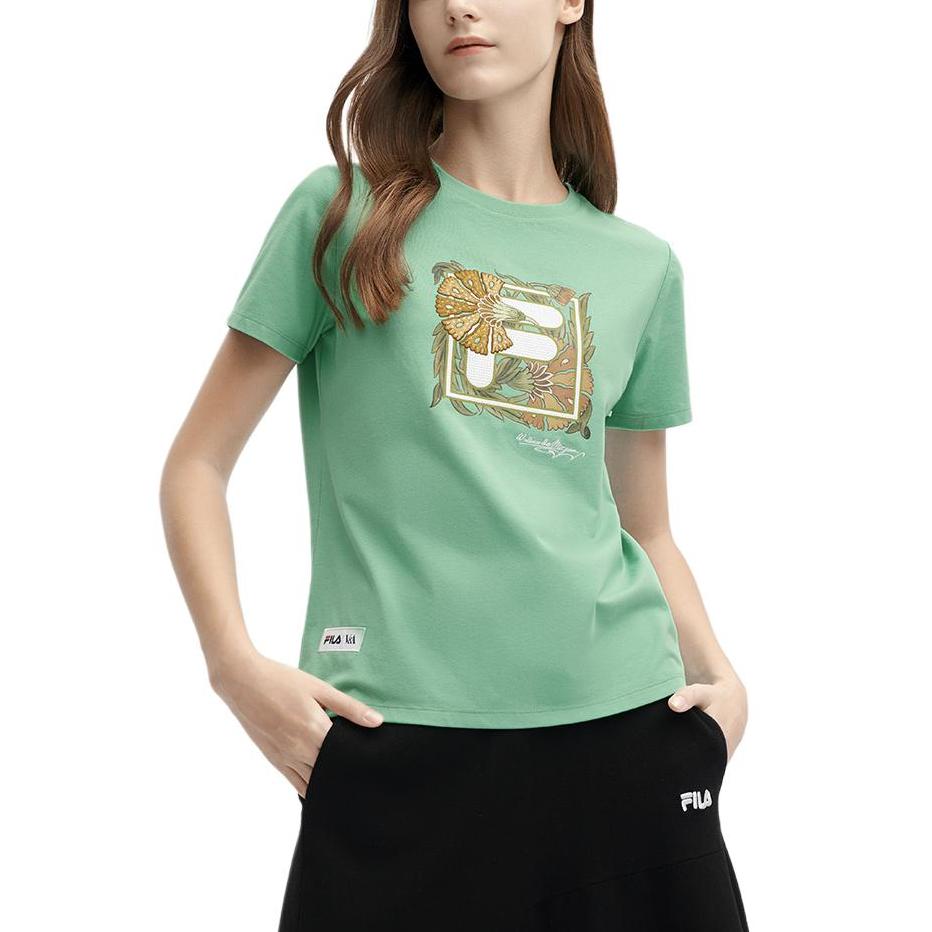 New FILA X V&A LIANMINGKUAN Regular T Shirt Women's Fruit Milk Green F11W418101F-LG