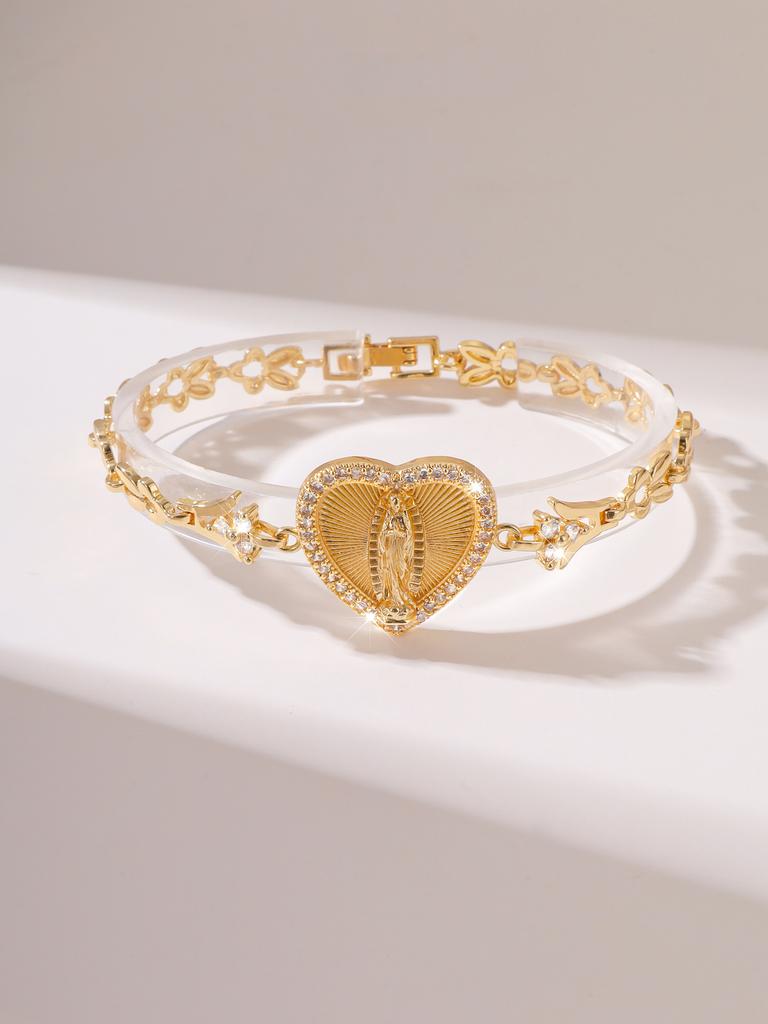 FanSibao Religiöser Schmuck Jungfrau Maria Herz Set Zirkon Armband Geeignet für Frauen und Mädchen