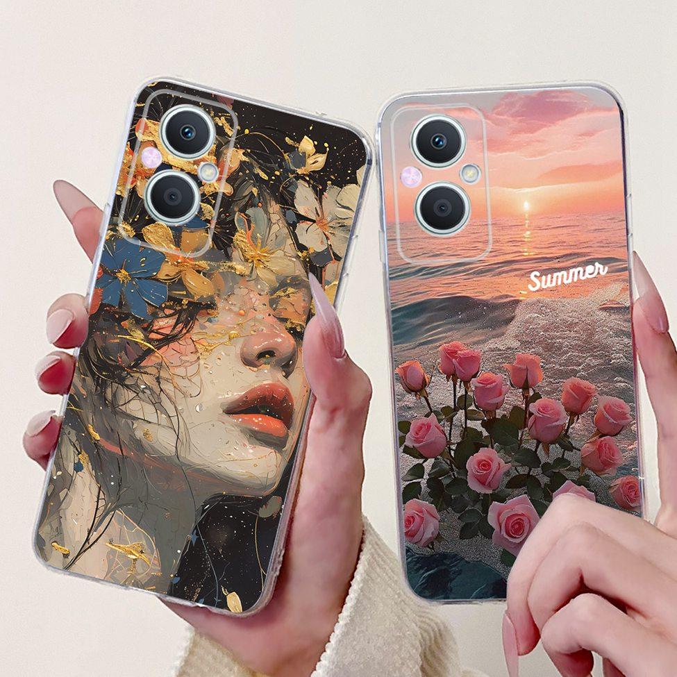 Clear For Oppo Reno 7Z 5G CPH2343 Case For Oppo Reno 8Z 5G CPH2457 Cover Luxury Butterfly Love Fashion Flowers Cool Lion Painted