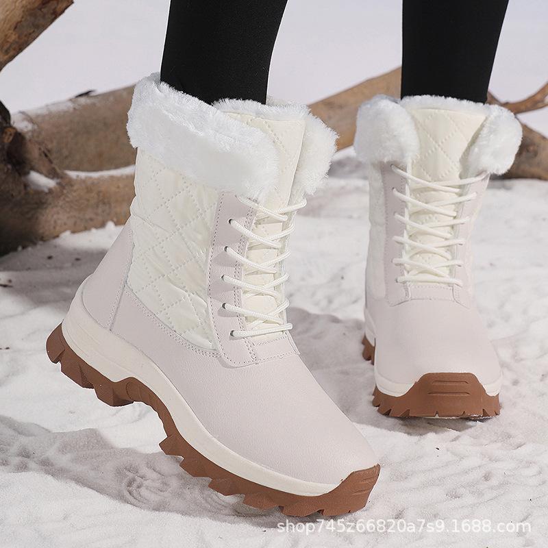 

Thickened High Top Women s Snow Boots Winter Warm Cotton Shoes Fleece Lined Anti-slip Sports Travel Footwear Casual Zapatillas 35 белый
