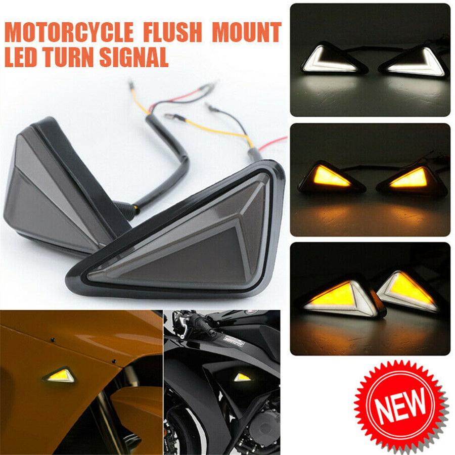 2Pair Motorcycle Triangle Led  Drl Running Indicator Light Turn Signal Braking Tail Light  Flush Mount  For Yamaha Honda