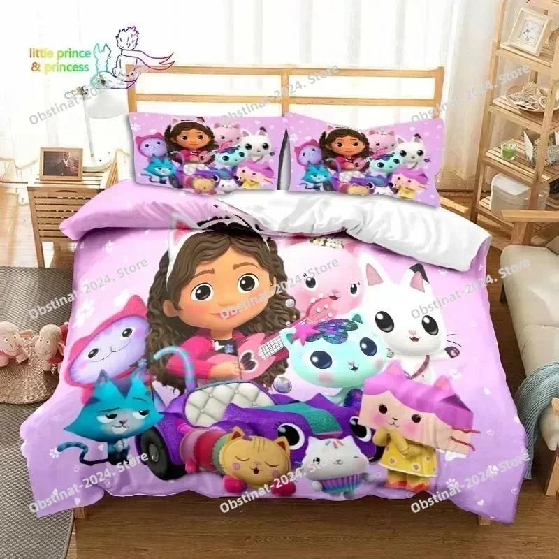 Gabby's Dollhouse Cartoon 3D Bedding Set Printed Single Comforter Quilt Bed Duvet Cover Pillow Case 3 Pieces Set Kids Adult Size
