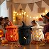 Geweven Textuur Halloween Pompoen Beeldje met Heksenhoed Pompoen Kaarsenhouder Binnen Huisdecoratie