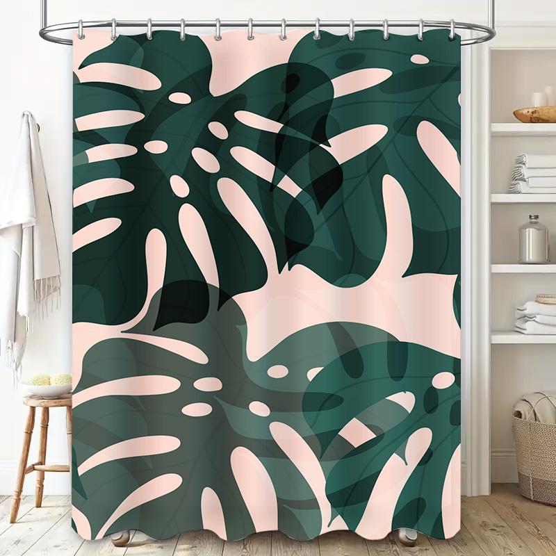 Minimalist Green Monstera Leaf Shower Curtain Waterproof Bathroom Decor for Home Decoration