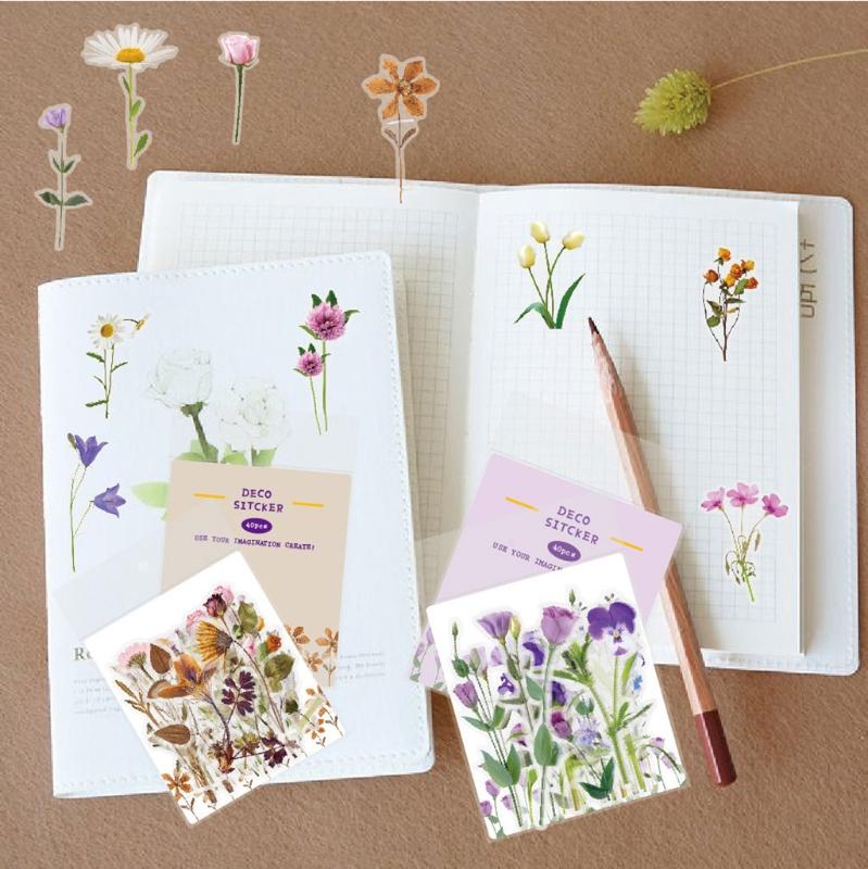 Artificial Flower Stickers Assorted Styles Floral Decorative Scrapbook Stickers Flowers Plant Series Decals for Laptop