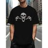 Men's Summer Printing, Stylish Skull Element Men's Casual T-shirt, Comfortable Men's Crew Neck Short-sleeves, Suitable for Daily and Sports Wear