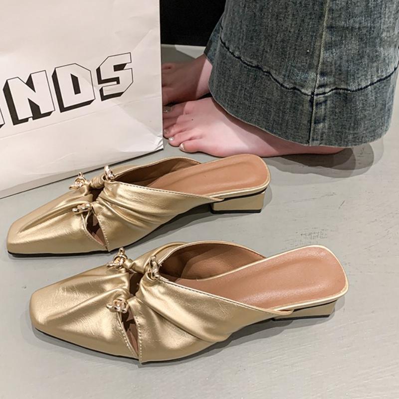 

Женские металлические бахромчатые тапочки, флоковые туфли с закрытым носком, хаки, слайды для маленькой и широкой стопы 35-42, удобные 35 золотой