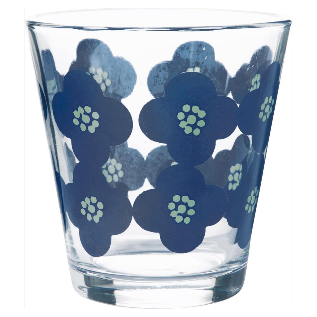 Wpc. Patterns Camellia Navy Glass Tumbler, 240ml Capacity, W125-9088-204, Cute and Stylish, Cool and Stylish, Perfect as a Housewarming Gift