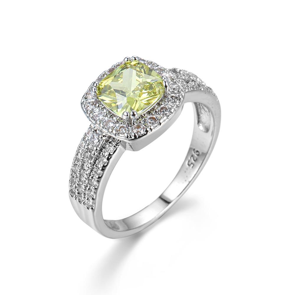 

European-American Zircon Square Diamond Ring: Yellow Carat Jewelry for Summer Brides Size 6 оливковый/жёлтый