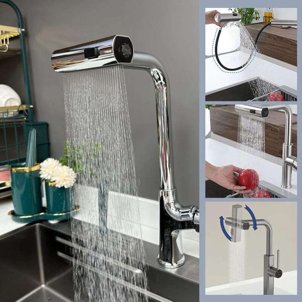 Pull-Out Faucet Sprayer Waterfall Extension Adapter Sprayer Kitchen Rotating Extender Waterfall Outlet Nozzle Bubbler
