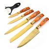 Set of 6 Stainless Steel with Gold Plated Knife Set Kitchen Knife Wood Grain Cover Handle Sharp Chef Paring Carving Knife