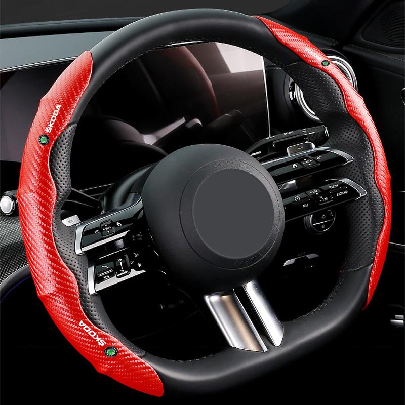 2pcs Carbon Fiber Non-Slip Steering Wheel Cover Car Accessories For Skoda Octavia MK2 MK3 2 3 A7 Fabia Karoq Kodiaq Superb Rapid Kamiq
