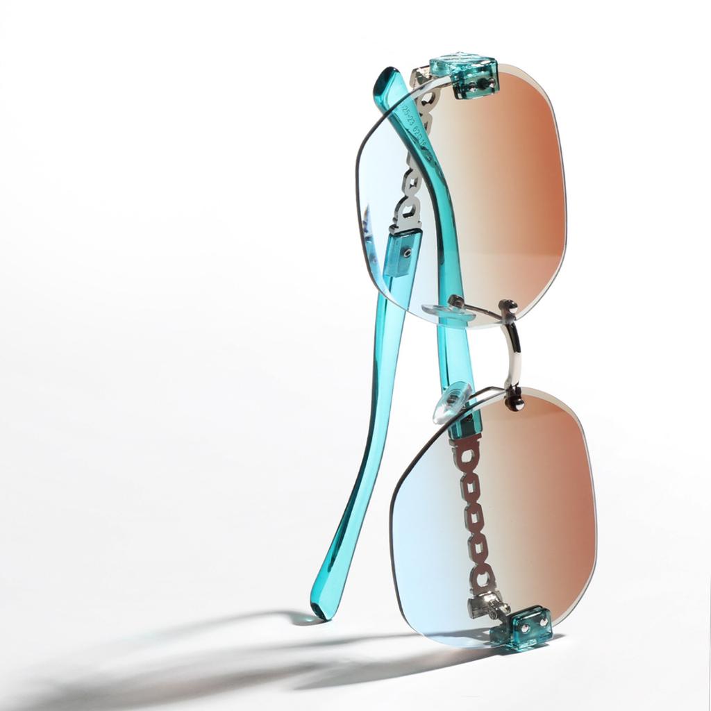 Glasses Borderless Chain Sunglasses Women'S Rhombus Square Sunglasses Men'S Diamond Trimmed Glasses