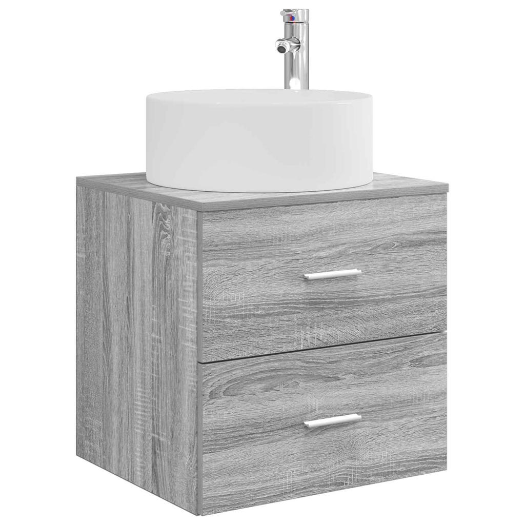 Bathroom Furniture Set 4 Pcs Grey Sonoma Engineered Wood and Glass