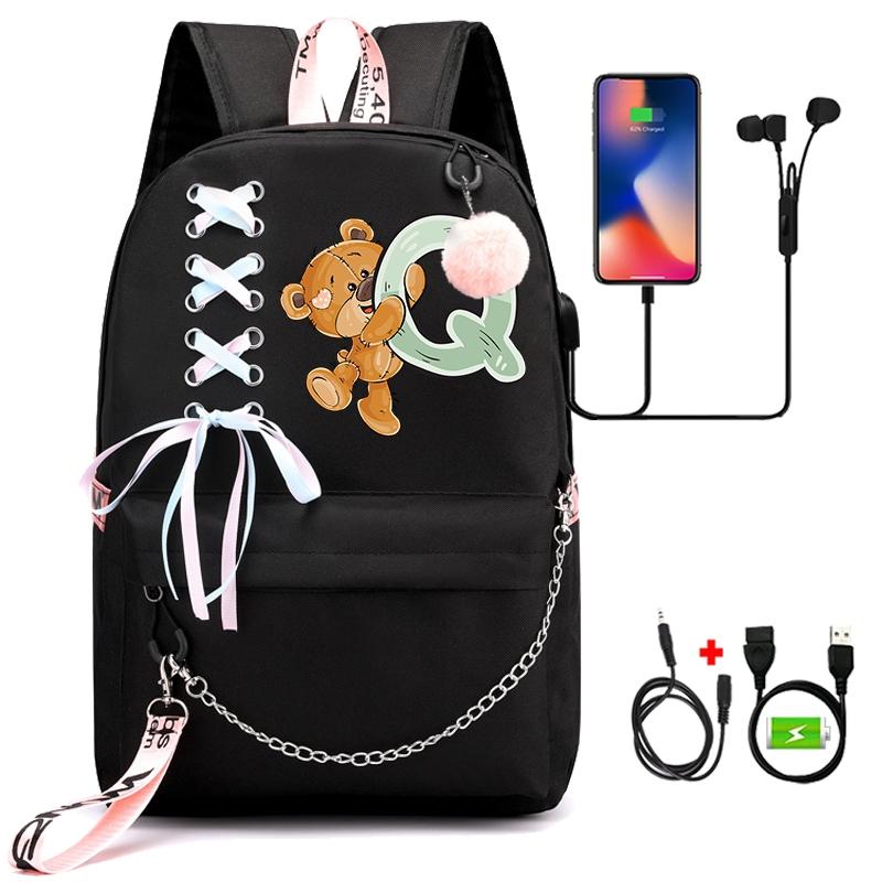 Batoh Little Bear s 26 anglickými písmeny pro děti Zpátky do školy pro chlapce Dívka Kreslená taška na knihy Kawaii Studentská školní taška