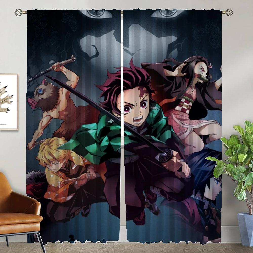 

Шторы Клинок, рассекающий демонов для спальни, Хэллоуин, Декоративные шторы-перегородки, Детская комната, Светонепроницаемые шторы, Жалюзи, Гостиная, Кухня, Дом W132xH241cmx2pcs-CL