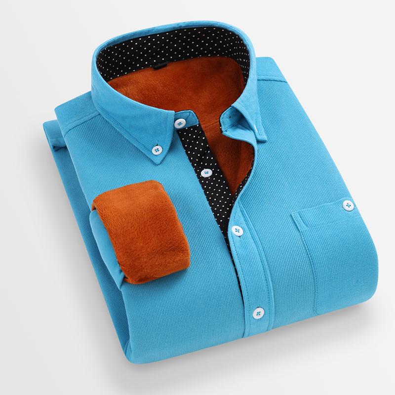 2025 Zima Męska Koszula Termiczna z Podszewką Polarową Męska Modna Gruba Koszula Kordowa Męska Casual Zapinana na Guziki Ciepła Koszula Wizytowa