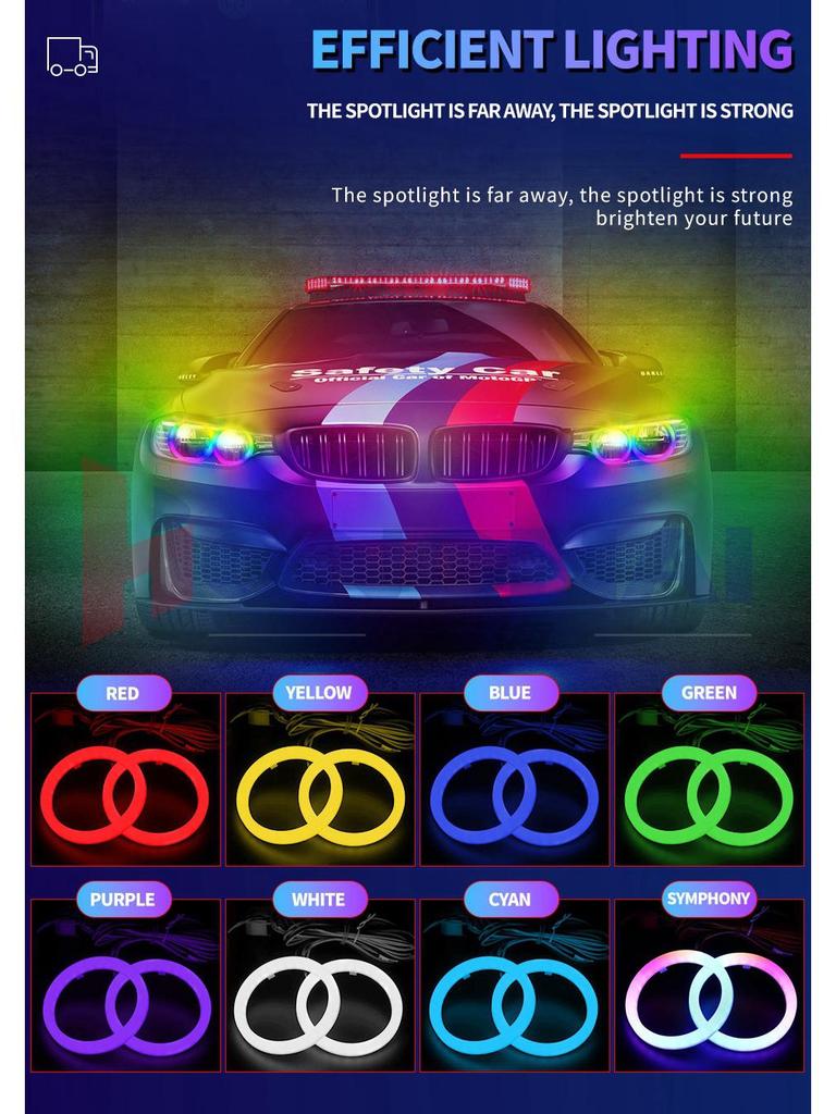 WANGHOI LED Angel Eye Headlight: Bluetooth-Controlled Color-Changing Daytime Running Lights