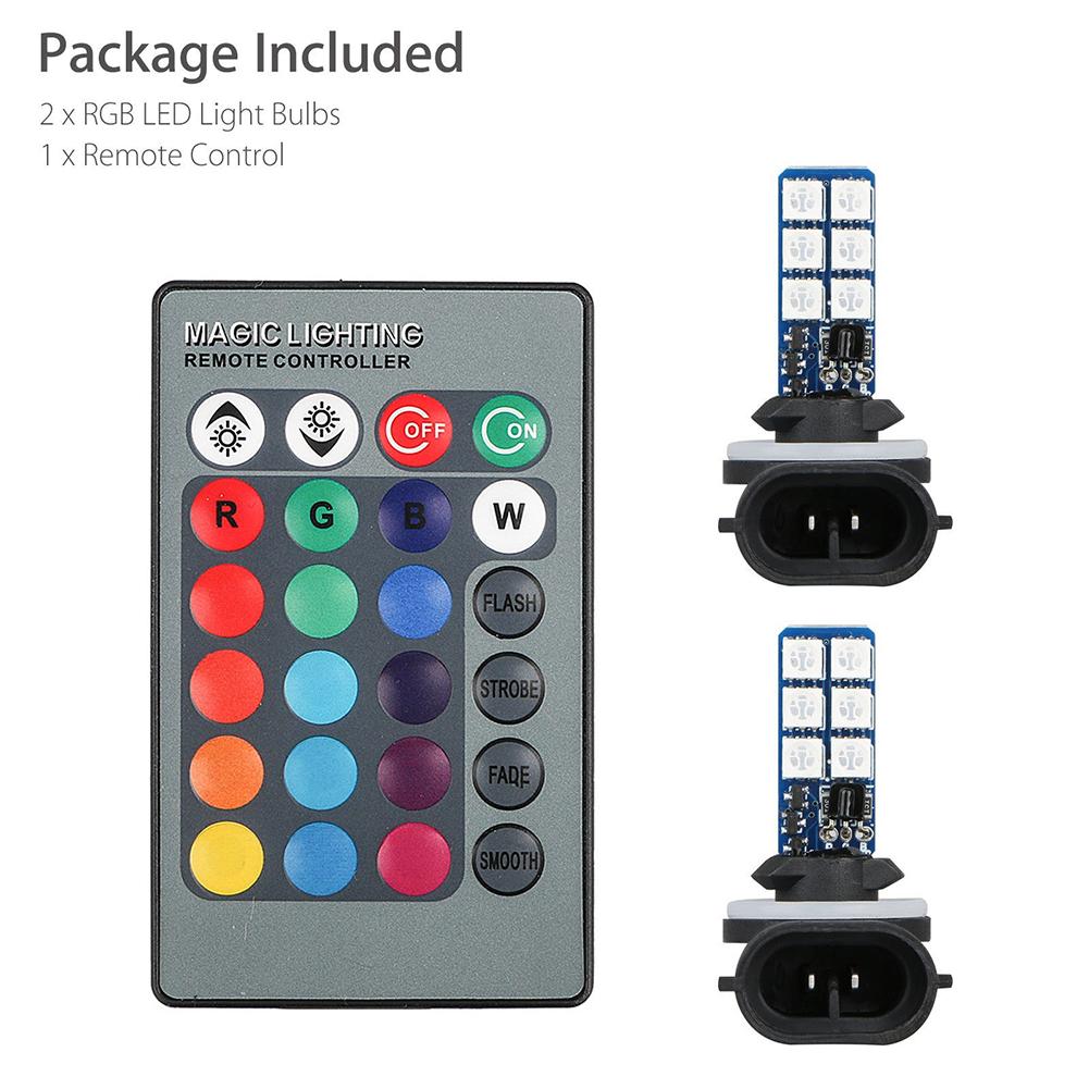 2Pcs 12V RGB LED Car Fog Lights Headlights Remote Control Car Lamps