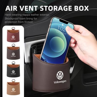 Car Air Vent Storage Box Leather Vehicle Vent Mount Storage Pouch For Volkswagen VW Scirocco Jetta Beetle Golf 4 5 6 Passat Polo 2FJ