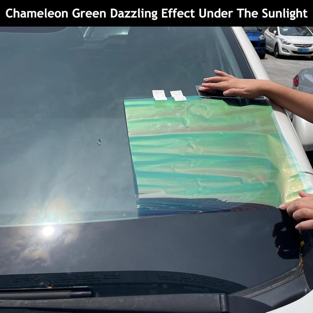 Chameleon Green Colorful Car Front Window Tint 76% VLT Car Windshield Solar Protection Film Color Change Window Film, 39.37" X 118.11"