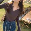 Base Layer Women Premium V Neck Knit Top Spring Shirt Slim White Elegant