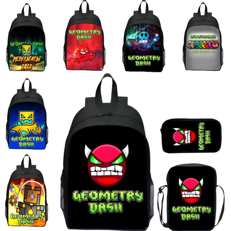 16-inch Children's Backpack Set Geometric Dash Durable Shockproof And Lightweight