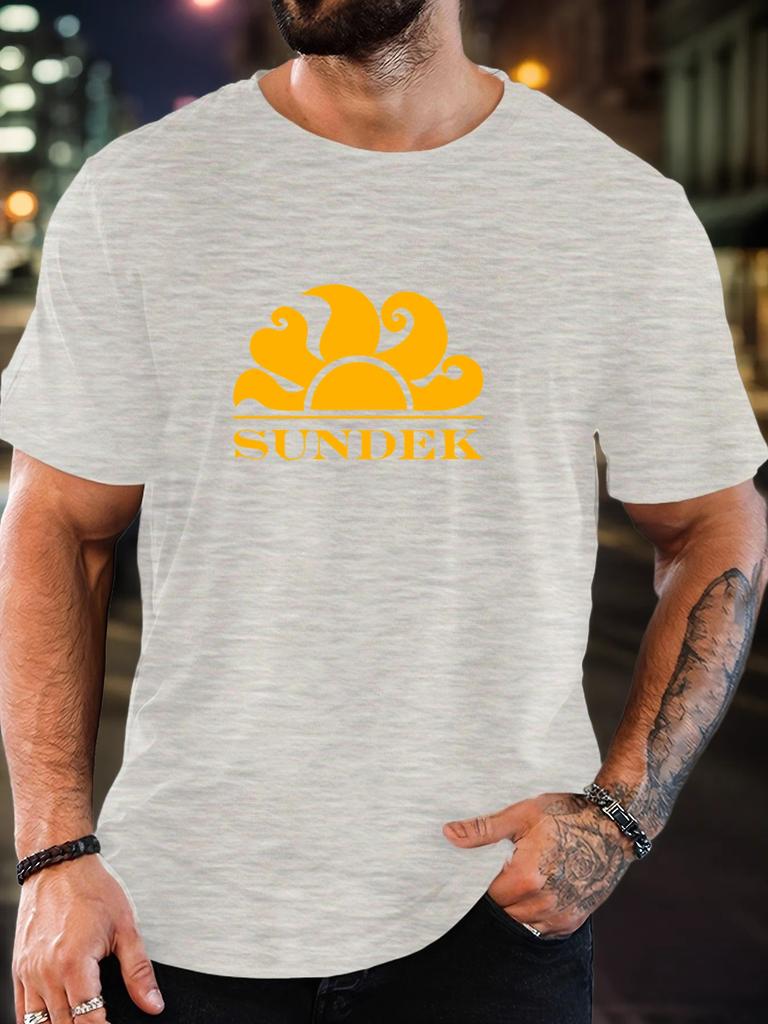 Herr 100% Bomull Tryckt T-shirt SUNDEK Mönster Sommar Casual Oversize Rund Hals Kort Ärm Bekväm Vardags T-shirt