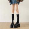 Britische sanfte lange Ritterstiefel Damen 2025 Neu Herbst Schwarz Dicksohlig Retro Dicker Absatz Kleine Skinny Stiefel