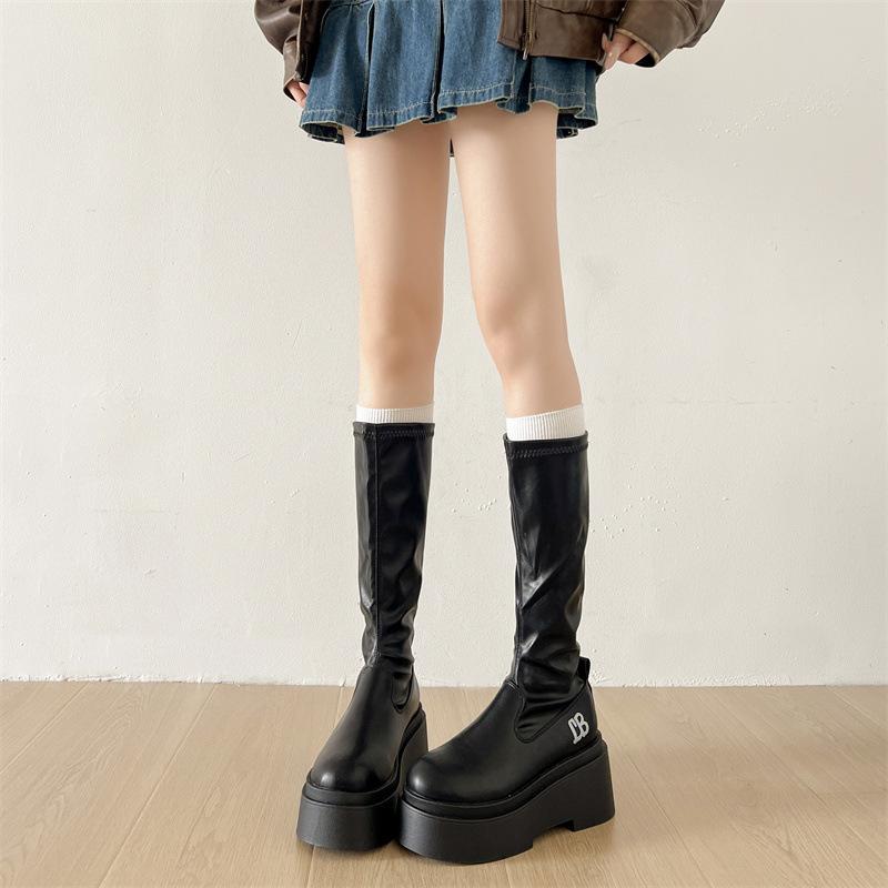 British Gentle Long Knight Boots Women's 2025 New Autumn Black Thick-soled Retro Thick Heel Small Skinny Boots