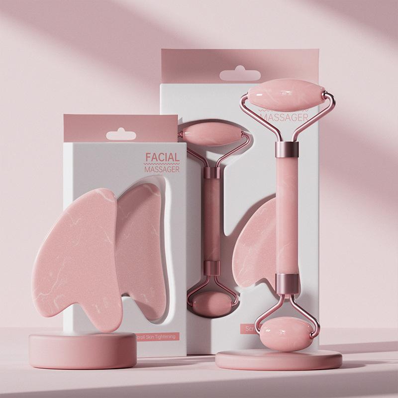 Face And Neck Massager Roller and Guasha Board Resin Non-rose Crystal Jade Roller Beauty Double-ended Massage Skincare Tools