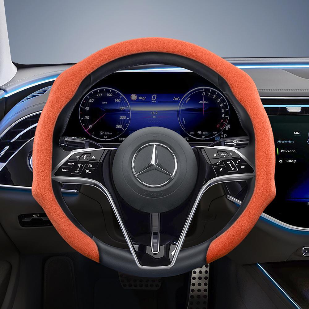 

Подходит для премиальных замшевых накидок на руль Mercedes-Benz с защелками, нескользящие и прочные, доступны в круглых и D-образных дизайнах, совместимые оранжевый