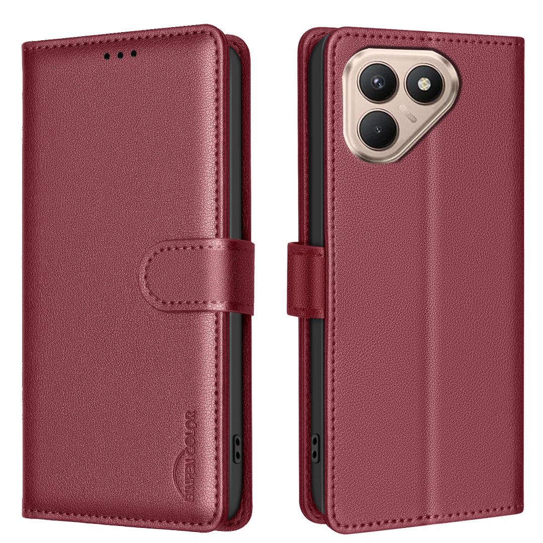 

For TECNO Pova 7 Ultra 5G Leather Case BINFEN COLOR BF32 Wallet RFID Blocking Phone Cover Red