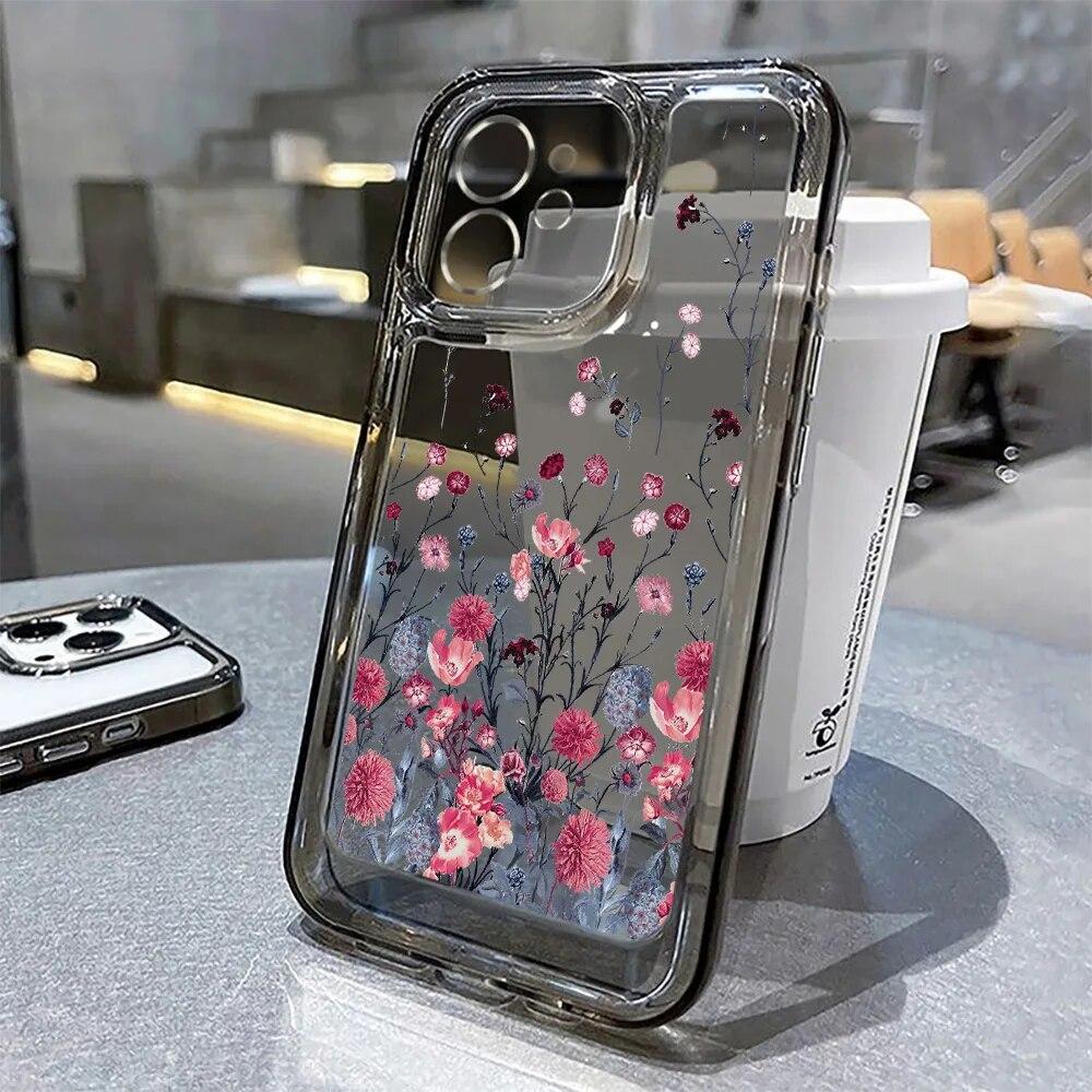 Husa de telefon cu flori pentru iPhone 11 Husa iPhone 13 12 15 14 Pro Max 7 8 14 15 Plus XR XS X SE Husa transparenta din silicon rezistenta la socuri