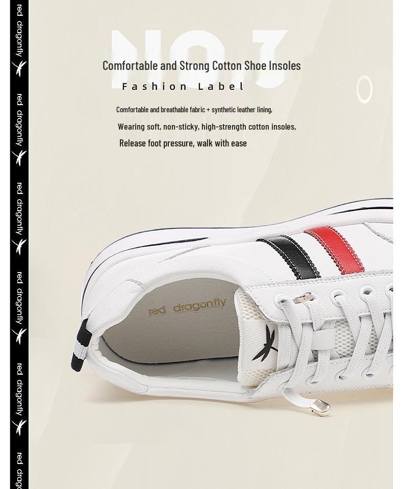 Red Dragonfly Women's Spring Sports Shoes - Soft Sole, Casual, White, Genuine Leather, Waterproof, Plus Velvet
