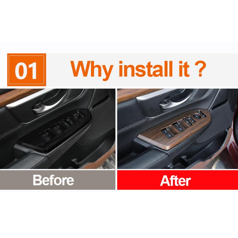 Car Door Armrest Window Lift Cover Protector Trim Decoration For Honda CRV CR-V 2017 2018 2022 Carbon Fiber Look