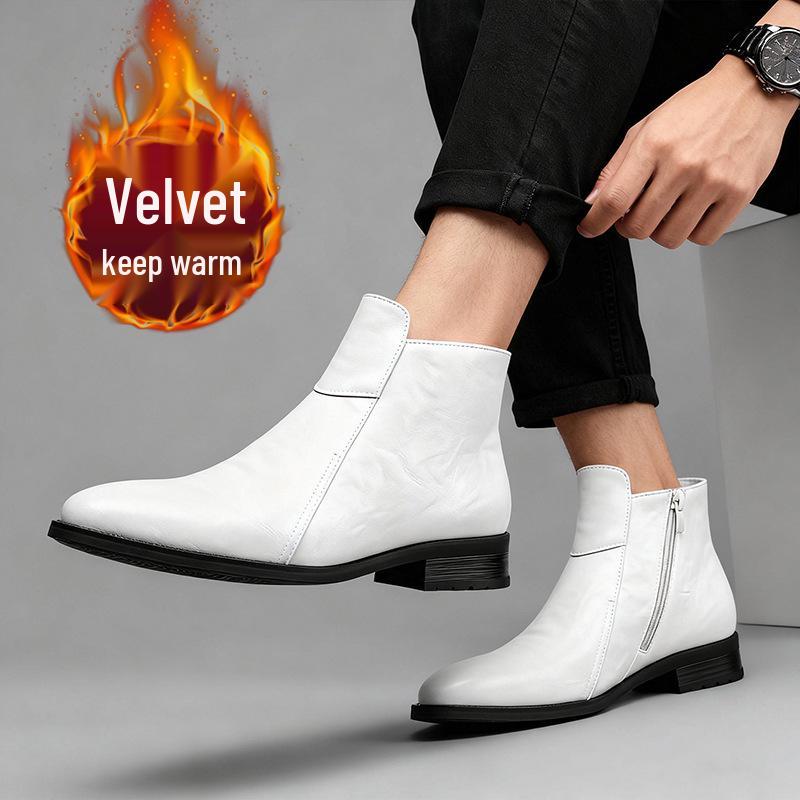Men's Retro British Chelsea Boots - 2024 Autumn/Winter Pointed High-Top Leather with Plush Lining