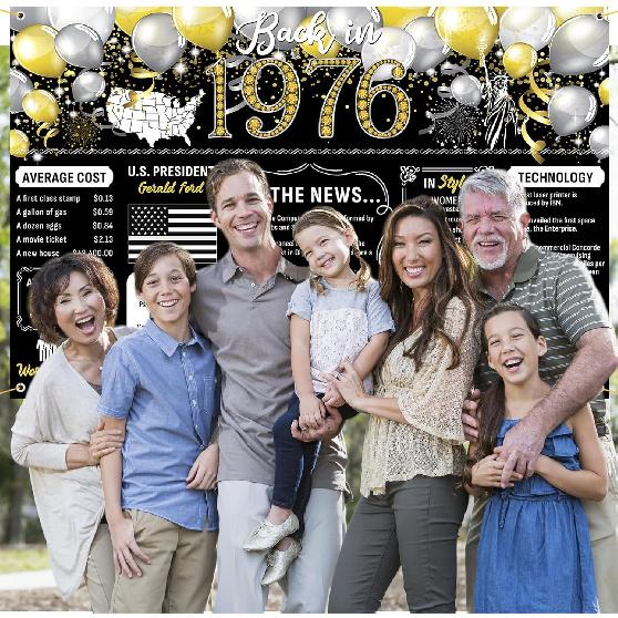 50th Birthday Black Gold Party Decoration Back In 1976 Backdrop Large Banner Birthday Party Poster Supplies Vintage 1976 Photography Background for