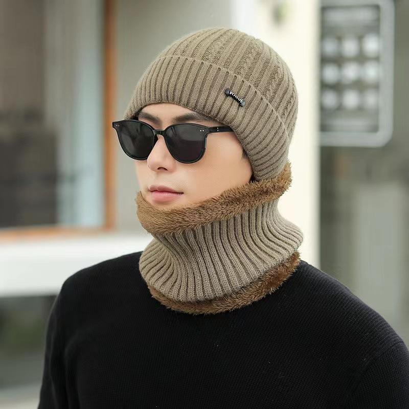 Knitted Hat Men's New Warm and Velvet Fashionable Wool Hat Casual Scarf Ear Protection Hat Thick Korean Cold Hat