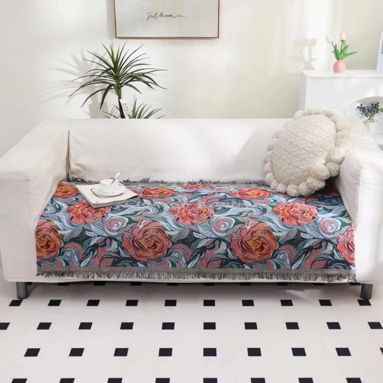 Ретро многофункциональное нитевое одеяло полотенце для дивана 90*180 жаккардовое марлевое — фото 13