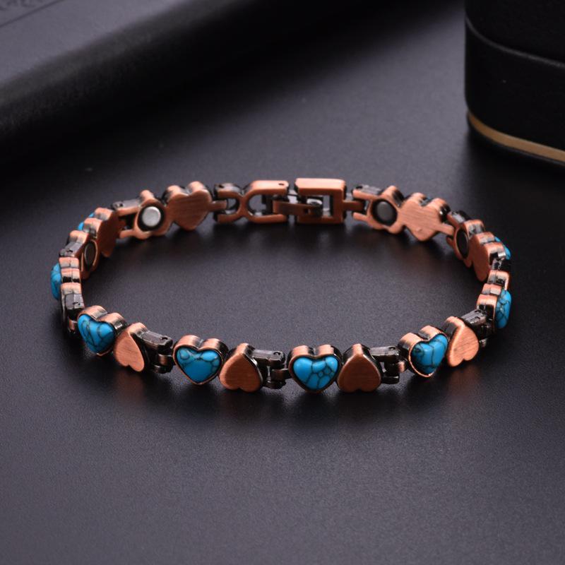 Red Copper and Turquoise Double Heart Adjustable Bracelet for Women