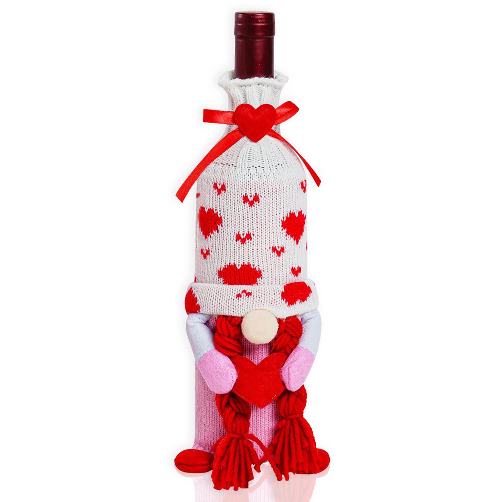 Valentine s Day Red Wine Sleeve with Heart Faceless Doll 11*27 cm